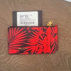 YSL Credit Card Holder Piumotto Print Allover NWT